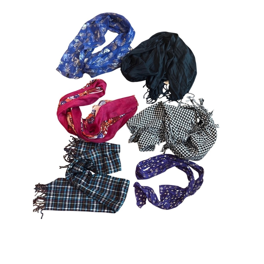 Scarf Lot - 6pc,โ EUC Black blue Houndstooth floral plaid